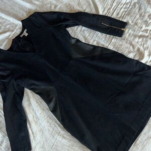 Banana Republic Black Mini Dress, Faux Leather Waist and Gold Zippers